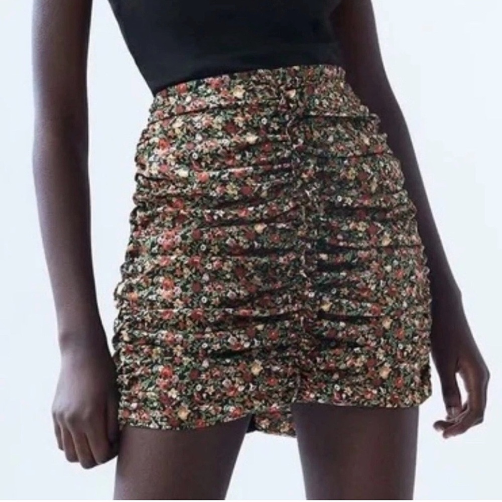 Zara Floral Ruched Draped Mini Skirt